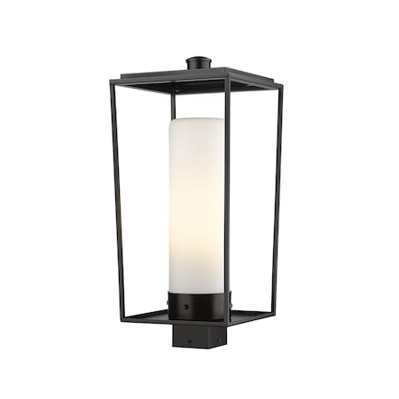 Z-Lite Sheridan 1 Light Outdoor Post Mount Fixture, Black & White Opal 595PHBS-BK